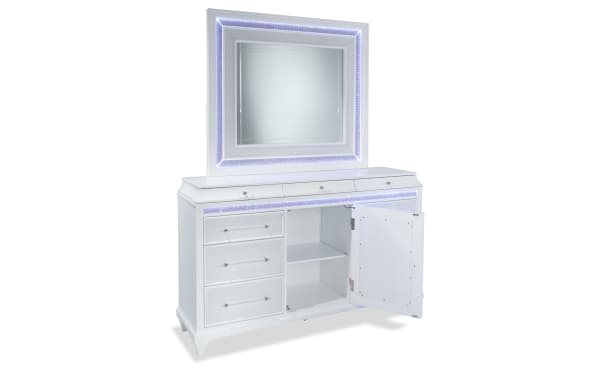 Glamour White 9 Drawer Dresser & Mirror