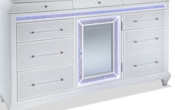 Glamour White 9 Drawer Dresser & Mirror
