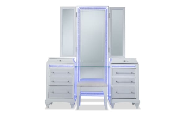 Glamour White 8 Drawer Vanity Set