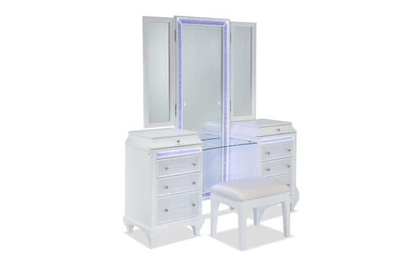Glamour White 8 Drawer Vanity Set