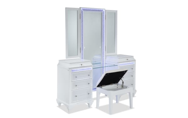 Glamour White 8 Drawer Vanity Set