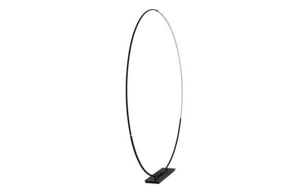 Ellis 80" black metal LED circle floor lamp with contemporary style, featuring an 80-inch circular frame and foot switch for easy lighting control.