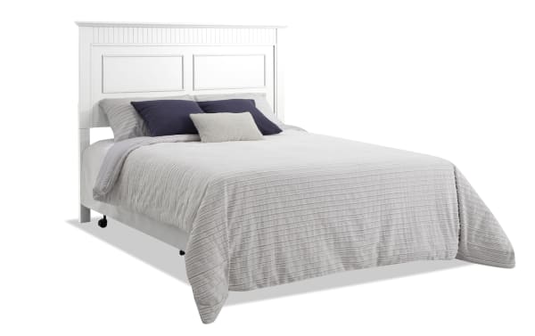 Spencer 4 Piece Full White Panel Headboard in transitional style, made of hardwood solids, MDF, plywood, and veneers, with a classic white finish and paneled design.