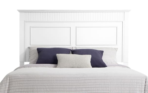 Spencer Transitional 4 Piece Full White Panel Bedroom Set headboard made of hardwood solids, MDF, plywood, and veneers with classic paneled design.