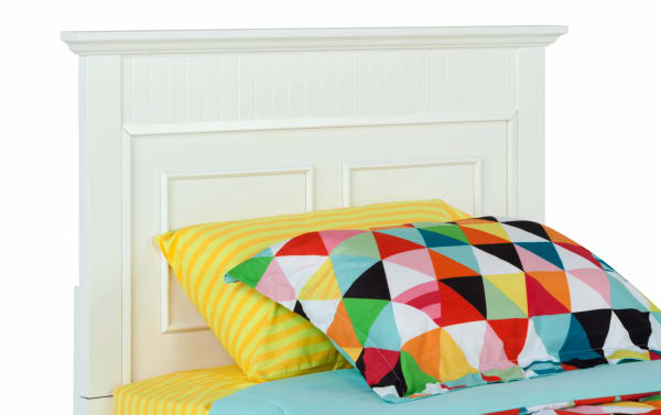White Spencer 5 Piece Twin Panel Bedroom Set headboard in transitional style, made from hardwood solids, MDF, plywood, and poplar veneers.