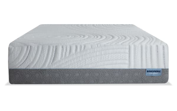 Twilight 15.5'' King Firm Mattress by Bob’s Bob-O-Pedic, white top with textured wave patterns, gray base with circular quilted design, cooling gel memory foam.