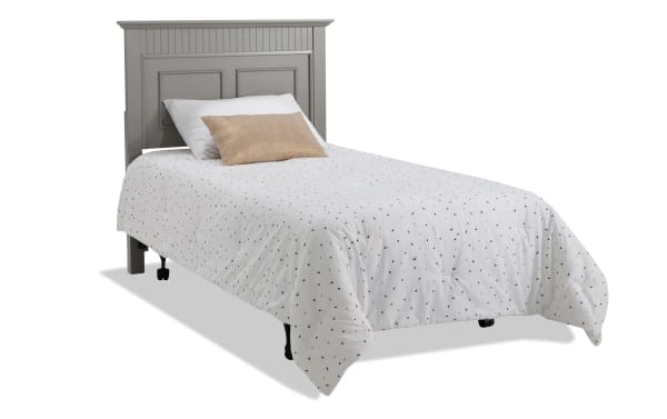 Spencer 4 Piece Twin Gray Panel Bedroom Set headboard only, transitional style in gray hardwood solids, MDF, plywood, and veneers with paneled design.