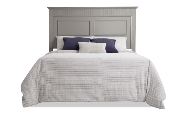 Gray Spencer transitional style full panel headboard made of hardwood solids, MDF, plywood, and veneers, part of Spencer 5 Piece Bedroom Set.