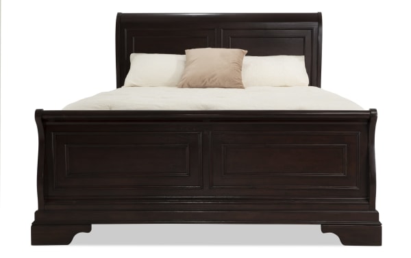 Middleton Queen Cherry Sleigh Bed in dark cherry wood with classic sleigh headboard and footboard, transitional style from Middleton Bedroom collection.