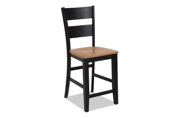 Blake Black & Natural Ladder Back Counter Height Stool with hardwood and rubberwood solids, cottage style, black frame, and natural wood seat.