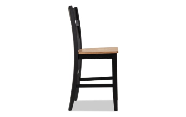 Blake Black & Natural Ladder Back Counter Height Stool with hardwood seat, black ladder back frame, cottage style, solid rubberwood construction.