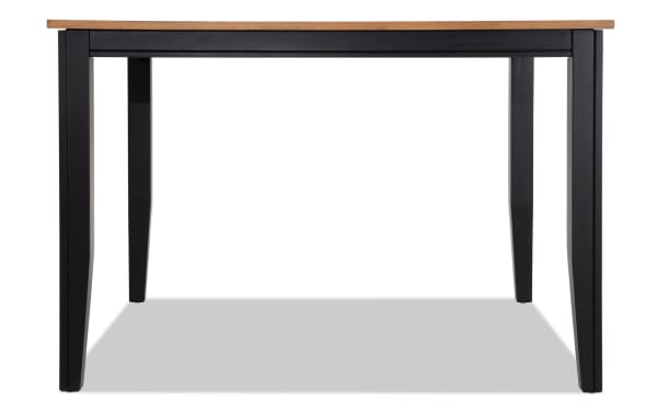 Blake Black & Natural Extendable Counter Height Square Dining Table with black tapered legs and natural wood top, cottage style, MDF and rubberwood solids.