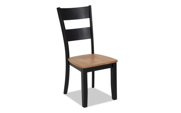 Blake Black & Natural Ladder Back Dining Chair in cottage style with black hardwood frame, natural birch veneer seat, and two horizontal back slats.