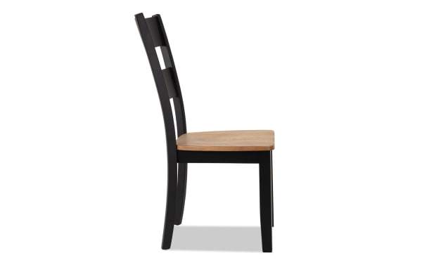Blake Black & Natural Ladder Back Dining Chair in cottage style with hardwood and rubberwood solids, birch veneer seat, black frame, and natural wood seat.