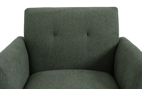 Maxwell Green Accent Chair in green polyester fabric with button tufting and flair track arms, featuring transitional style and memory foam comfort.