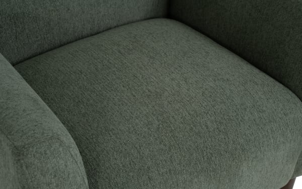 Maxwell Green Accent Chair with green polyester fabric upholstery, transitional style, button tufting, and flared track arms for comfortable seating.