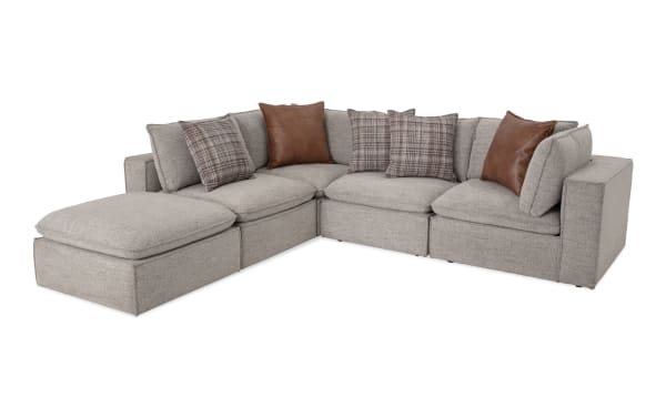 Infinity Gray 83'' 5 Piece Modular Sectional in transitional style with gray polyester fabric, including 2 armless chairs, 2 corners, and 1 ottoman.