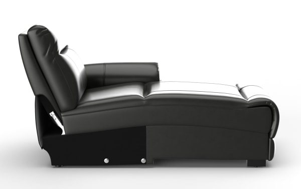 Modern black leather recliner chaise lounge chair with cushioned armrest and adjustable backrest, designed for comfort and relaxation.