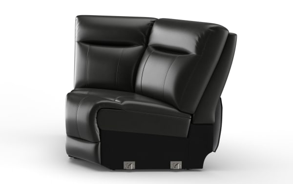 Black leather corner sectional sofa piece with plush cushioning and stitched detailing, designed for modern living room seating.