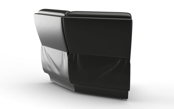 Black leather sectional sofa corner piece with smooth and slightly textured upholstery, showcasing modern and sleek design.