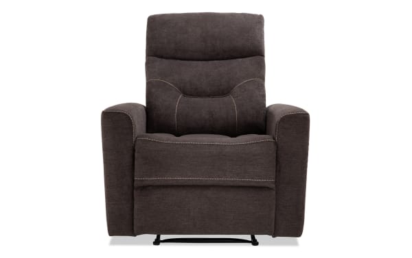Reid Charcoal Manual Recliner in gray polyester fabric with padded seating, transitional style, and manual recline for comfortable relaxation.