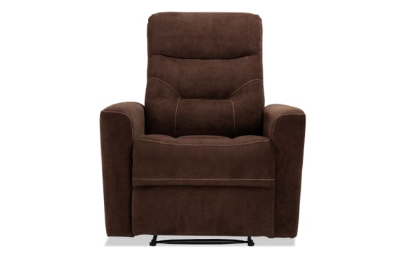 Reid Brown Manual Recliner in brown polyester fabric with padded seating, transitional style, and manual recline for maximum comfort and relaxation.