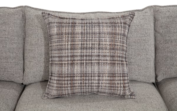 Infinity Gray 120'' 3 Piece Modular Sofa with 2 corner seats and 1 armless chair, gray polyester fabric upholstery, transitional style with textured plaid accent pillow.