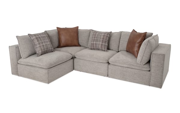 Infinity Gray 117'' 4-piece modular sectional in gray polyester fabric with 2 armless chairs, 2 corners, feather blend pillows, and wood frame