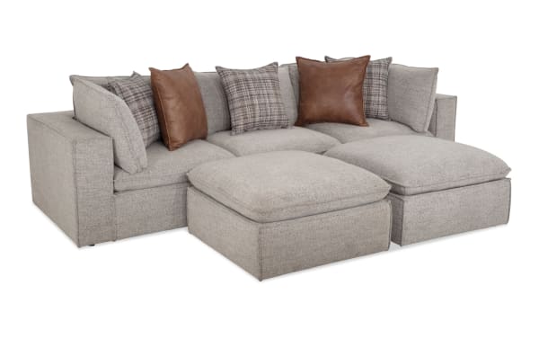 Infinity Gray 119'' 5-piece modular sectional with 2 corners, 2 ottomans, 1 armless chair in gray polyester fabric, transitional style