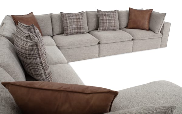 Infinity Gray 154'' 8-piece modular sectional in gray polyester fabric with transitional style, featuring 4 armless chairs, 3 corners, and 1 ottoman.