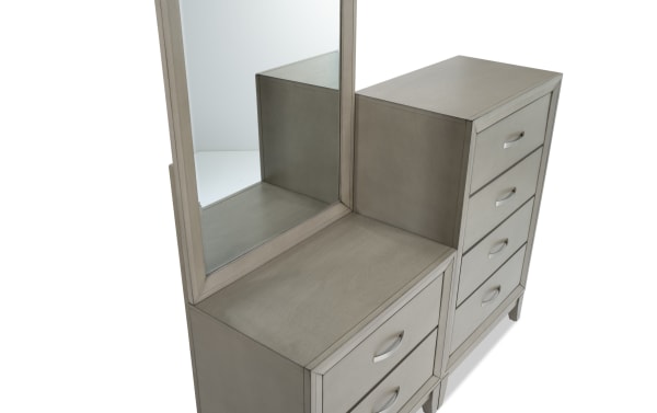 Tremont Gray 6 Drawer Chesser in transitional style with rubberwood solids and veneers, featuring English dovetail drawers and a gray finish.