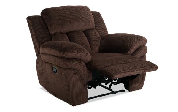Trevor Brown Manual Recliner in brown polyester fabric from Trevor Motion collection, featuring plush cushioning and transitional style with memory foam seating.