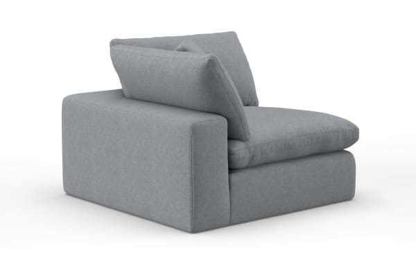 Dream Gray Corner Chair in gray polyester fabric with oversized reversible cushions and accent pillow, part of the Dream transitional collection.