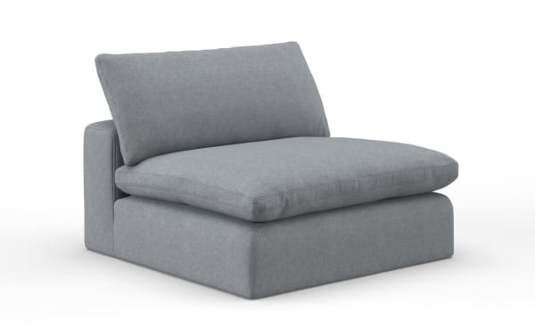 Dream Gray Armless Chair from Dream collection, transitional style with oversized reversible cushions in soft gray polyester-nylon fabric upholstery.