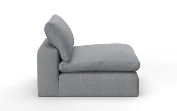 Dream Gray Armless Chair in gray polyester fabric from Dream collection, transitional style with oversized reversible cushions and modular design.
