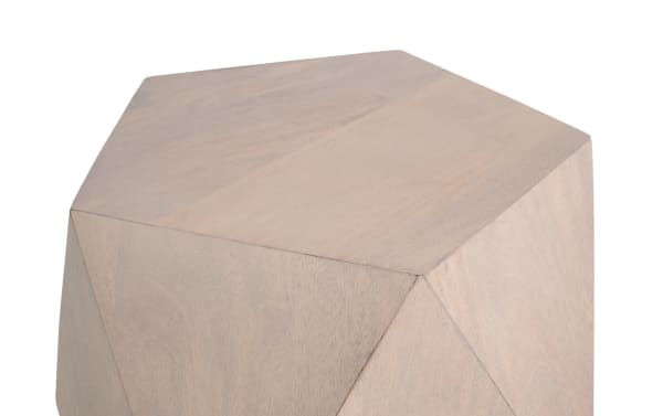 Contemporary Prism White Side Table in geometric mango wood with water-resistant finish, hollow design for easy mobility and modern style.