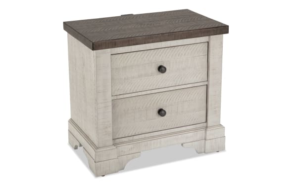 Beaumont White & Gray 2 Drawer Nightstand in traditional style, crafted from pine solids, veneer, and MDF with a gray top and white base.