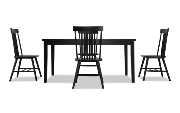 Dallas 5 Piece Black Dining Set from Dallas Dining collection features a sturdy MDF table with a minimalistic transitional style and four sleek Windsor chairs.