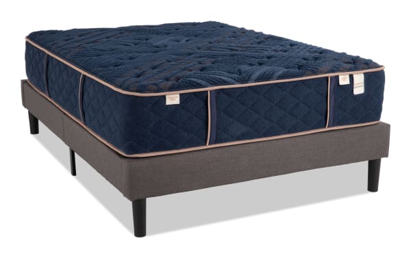 Copper Radiance 13'' King Dual Universal Mattress Set with navy blue quilted copper-infused cover, gel-infused layers, and memory foam foundation.