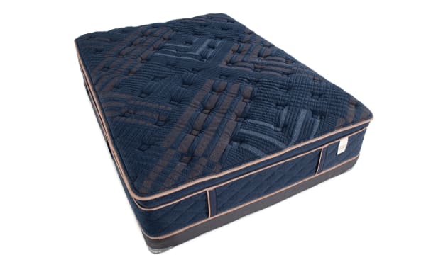 Copper Radiance 14.5'' Full Plush Low Profile Mattress Set with navy blue copper-infused quilted cover, gel-infused layers, and plush hybrid design from Copper Radiance collection.