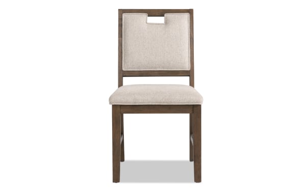 Brookline Brown & White Panel Back Upholstered Dining Chair in white polyester fabric with solid wood frame, transitional style, Brookline Dining collection.