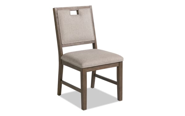 Brookline Brown & White Panel Back Upholstered Dining Chair in white polyester fabric with solid wood frame, transitional style, memory foam seat.