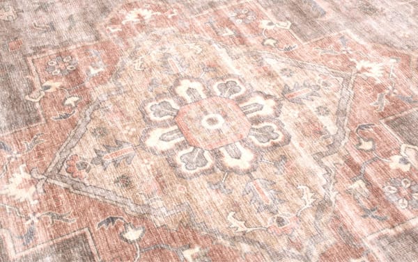 Transitional Monarch 5' x 7' red oriental washable rug with vintage-inspired floral medallion pattern, low pile polyester fabric for durability.