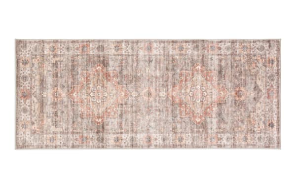 Monarch 3' x 6' Red Oriental washable runner with vintage-inspired oriental pattern, low pile, durable polyester fabric in red tones, transitional style.