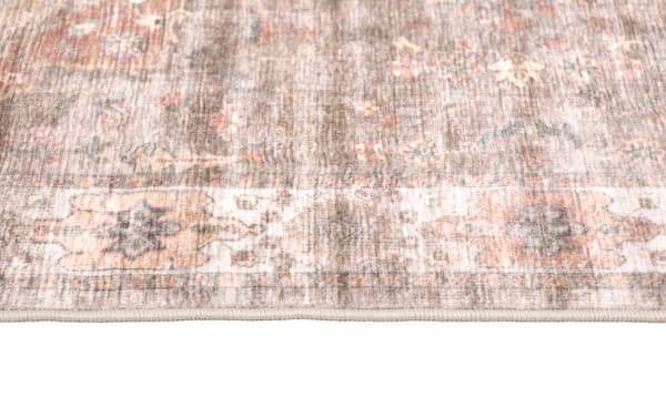 Transitional Monarch 3' x 6' washable runner in red with vintage-inspired oriental pattern, low pile polyester fabric for durability and easy cleaning.