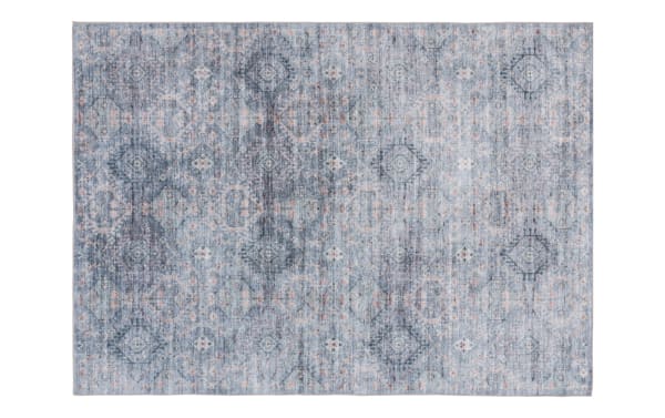 Tidal 5' x 7' Blue Geometric Washable Rug with low pile, polyester fabric, featuring a chic blue transitional geometric pattern, durable and kid-friendly.