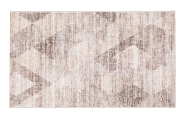 Wells 2' x 4' Brown Abstract Washable Rug with low pile, transitional style, and durable polyester fabric featuring a subtle geometric pattern.