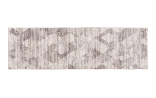Salem 3' x 6' brown geometric washable runner with low pile polyester fabric, featuring a transitional style and durable design for high-traffic areas.