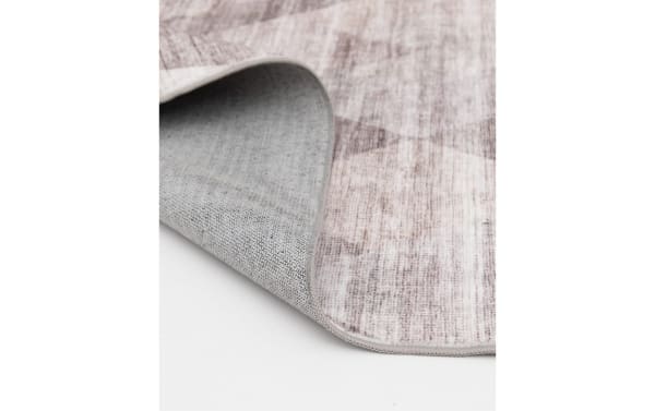 Salem 3' x 6' Brown Geometric Washable Runner with low pile, polyester fabric, featuring a transitional style and durable brown geometric pattern.