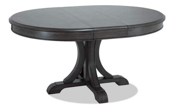 Coco II Gray Oval Extendable Dining Table with 12" leaf, Asian hardwood solids, cherry veneers, contemporary design, gray finish, oval shape.